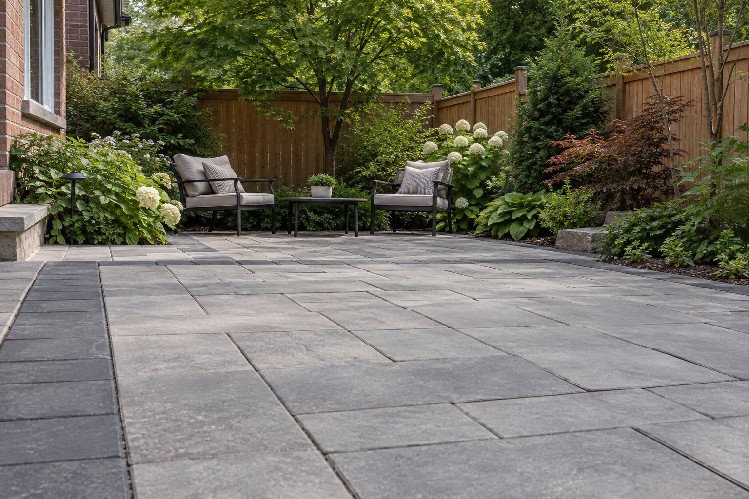 Patio concept seen across the paving, illustrative