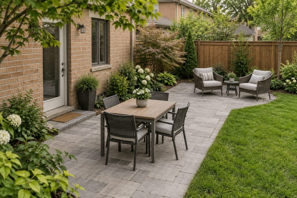 Patio layout and use concept, illustrative